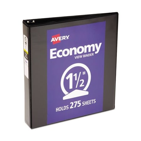 Avery Dennison Avery, ECONOMY VIEW BINDER WITH ROUND RINGS , 3 RINGS, 1.5in CAPACITY, 11 X 8.5, BLACK, 5725 05725